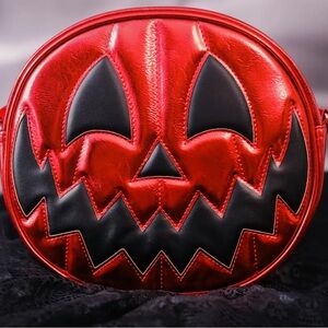 Love Pain and Stitches Red Metallic mini pumpkin purse